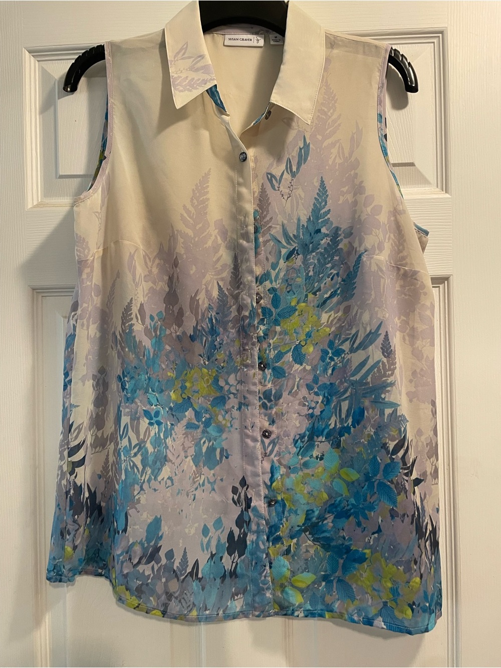 Susan Graver Sleeveless Floral Button-Front Top - Blue/White